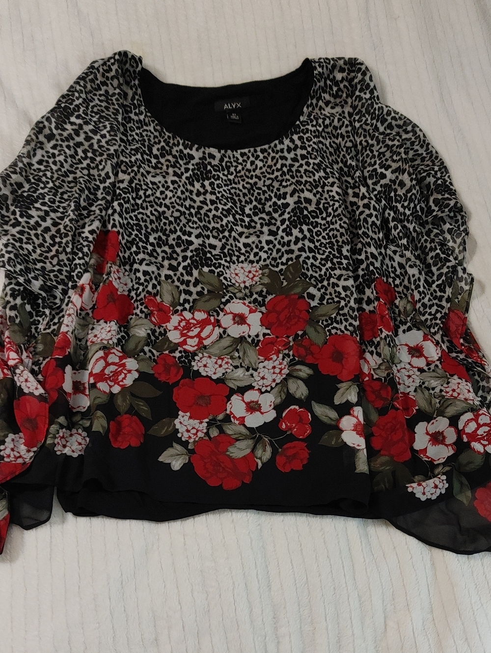 ALYX Floral & Animal Print Women's Scarfs Style Blouse in Black and Red